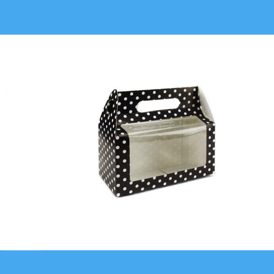 Gift Box with Handles Windowed  with Recycled Material -Black or PolkaDot Color